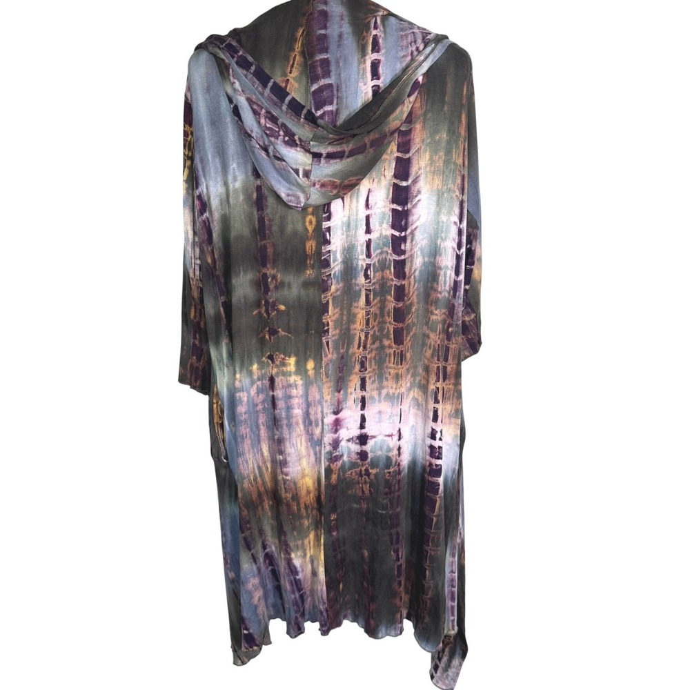 COIN‎ 1804 Women's 1X Casual Hand Tie Dye 3/4 Sleeve Long Cardigan Duster Hoodie - Picture 2 of 9